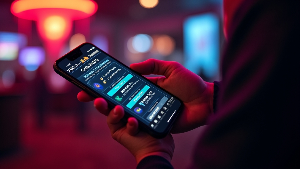 Smartfon z mobilnym interfejsem kasyna i podświetlonym menu funkcji